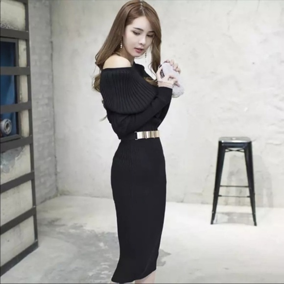 Restocked! Black Ribbed Belted Knit Sweater Dress - Picture 7 of 7